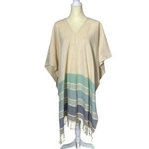 Tribe Alive Women's Handmade 100% Cotton Striped Fringe Pancho/Cover-Up OSFA